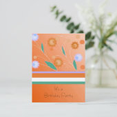 Oranje Stripes en Flowers Birthday Uitnodiging (Staand voorkant)