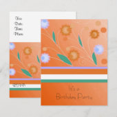 Oranje Stripes en Flowers Birthday Uitnodiging (Voorkant / Achterkant)