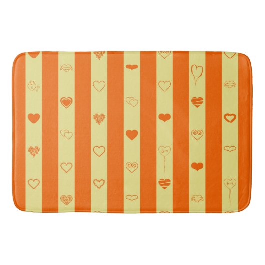 Oranje Stripes Modern Heart Patroon Badmat (Voorkant)