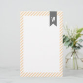 Oranje stripes monogram briefpapier (Staand voorkant)