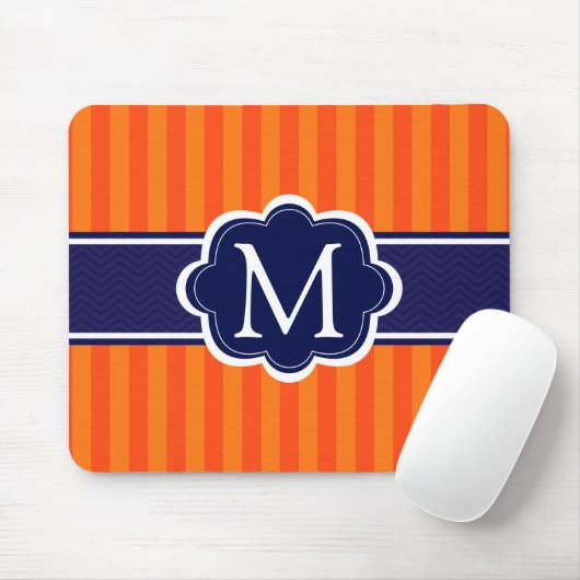 Oranje Stripes Navy Blue Custom Monogram Initiaal Muismat (Met muis)