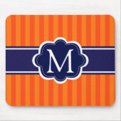Oranje Stripes Navy Blue Custom Monogram Initiaal Muismat (Voorkant)