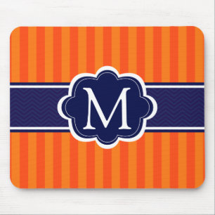 Oranje Stripes Navy Blue Custom Monogram Initiaal Muismat