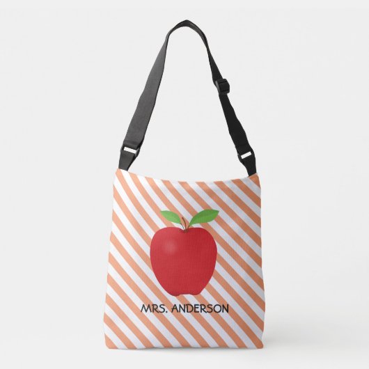 Oranje Stripes, rode Apple, speciaal leraar Crossbody Tas (Voorkant)