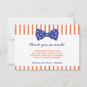 Oranje strips en blauwe bob | Baby shower Hartelij Bedankkaart (Voorkant)