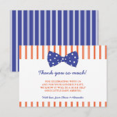 Oranje strips en blauwe bob | Baby shower Hartelij Bedankkaart (Voorkant / Achterkant)