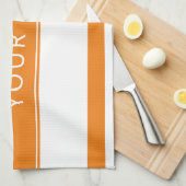 Oranje strips met Jouw naam keukenhanddoeken (Quarter Fold)