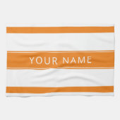 Oranje strips met Jouw naam keukenhanddoeken (Horizontaal)