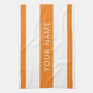 Oranje strips met Jouw naam keukenhanddoeken