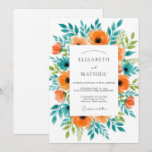 Oranje Sublime Zomer Botanische Bruiloft Kaart (Voorkant / Achterkant)