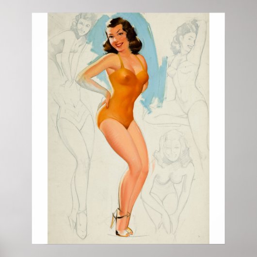 Oranje Suite met Schetsen Pin Up Art Poster (Voorkant)