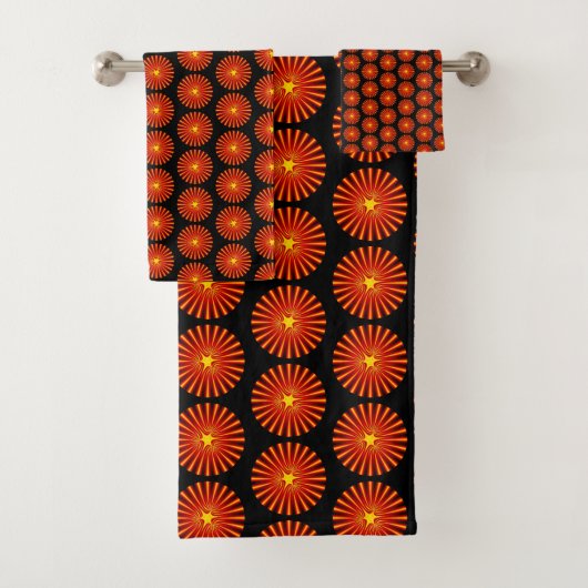 Oranje Sunburst Fractal Beach House Pattern Bad Handdoek (Insitu)