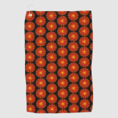 Oranje Sunburst Fractal Beach House Pattern Golfhanddoek (Voorkant)