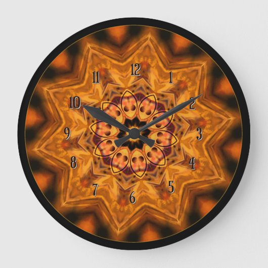 Oranje Sunburst Mandala Wandklok (Voorkant)