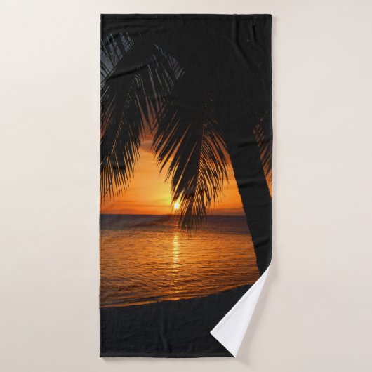 Oranje Sunset Beach Tropical Island Palm Tree Bad Handdoek (Badhanddoek)