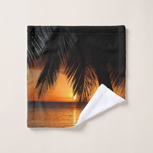 Oranje Sunset Beach Tropical Island Palm Tree Bad Handdoek (Wasdoekje)