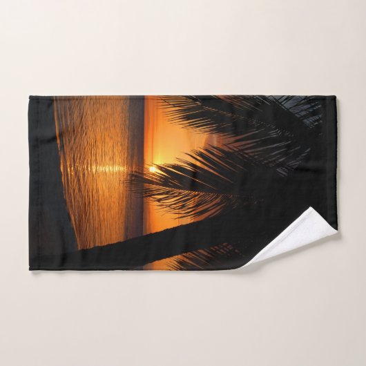 Oranje Sunset Beach Tropical Island Palm Tree Bad Handdoek (Handdoek)
