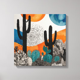 Oranje Sunset Desert Cactus Waterverf Wall Art Canvas Afdruk
