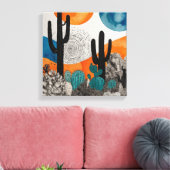 Oranje Sunset Desert Cactus Waterverf Wall Art Canvas Afdruk (Insitu (Woonkamer))