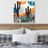 Oranje Sunset Desert Cactus Waterverf Wall Art Canvas Afdruk (Insitu (Slaapkamer))