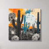 Oranje Sunset Desert Cactus Waterverf Wall Art Canvas Afdruk (Voorkant)