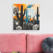 Oranje Sunset Desert Cactus Waterverf Wall Art Canvas Afdruk (Insitu (Woonkamer))
