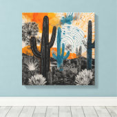 Oranje Sunset Desert Cactus Waterverf Wall Art Canvas Afdruk (Insitu (Houten vloer))