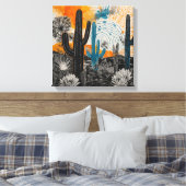 Oranje Sunset Desert Cactus Waterverf Wall Art Canvas Afdruk (Insitu (Slaapkamer))