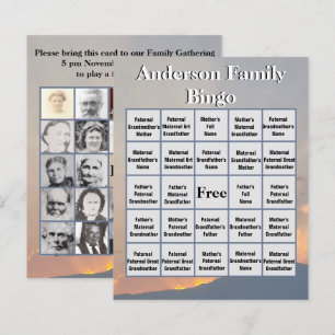 Oranje Sunset Mountain Photo Family Bingo