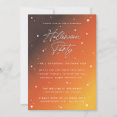 Oranje Sunset Script en Stars Halloween Party Kaart (Voorkant)
