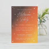Oranje Sunset Script en Stars Halloween Party Kaart (Staand voorkant)