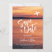 Oranje Sunset Vliegtuig Vorm Destination Wedding Save The Date (Voorkant)