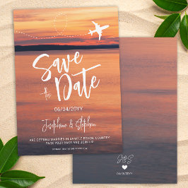 Oranje Sunset Vliegtuig Vorm Destination Wedding Save The Date