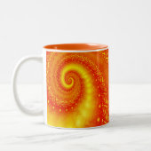 Oranje Sunshine Abstract Fractal Spiral Monogram Tweekleurige Koffiemok (Links)