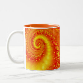 Oranje Sunshine Abstract Fractal Spiral Monogram Tweekleurige Koffiemok
