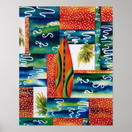 Oranje surfbord poster