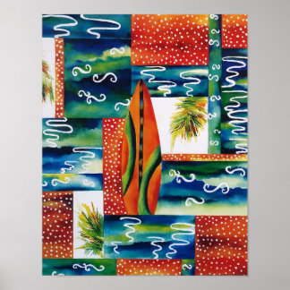Oranje surfbord poster
