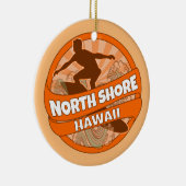 Oranje surfer-logo voor de noordkust van Hawaï Keramisch Ornament (Rechts)