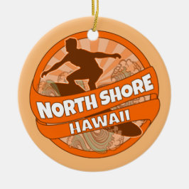 Oranje surfer-logo voor de noordkust van Hawaï Keramisch Ornament