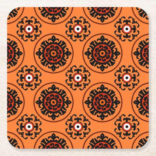 Oranje Suzani-patroon Kartonnen Onderzetters (Voorkant)