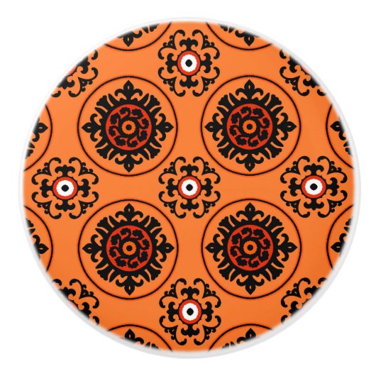 Oranje Suzani-patroon Keramische Knop (Voorkant)