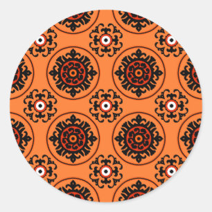 Oranje Suzani-patroon Ronde Sticker