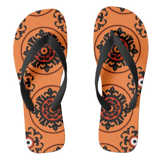 Oranje Suzani-patroon Teenslippers (Voetbed)