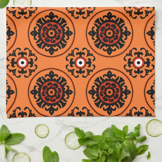 Oranje Suzani-patroon Theedoek (Gevouwen)