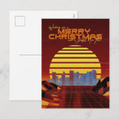 Oranje Synthwave Kerst Feestdagenkaart (Voorkant / Achterkant)