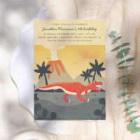 Oranje T-Rex & Volcano Modern Boy Birthday Party