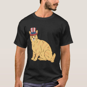 Oranje Tabby Cat 4th of July Amerikaanse vlag Patr T-shirt