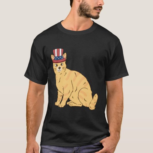 Oranje Tabby Cat 4th of July Amerikaanse vlag Patr T-shirt (Voorkant)