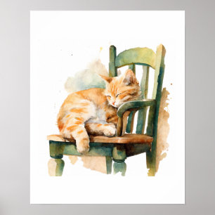 Oranje Tabby Cat Art Print Poster