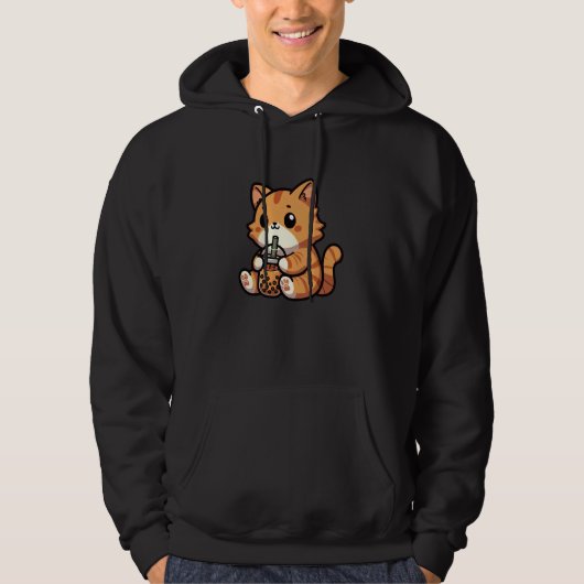 Oranje Tabby Cat Bubble Tea Pet Funny Boba Hoodie (Voorkant)